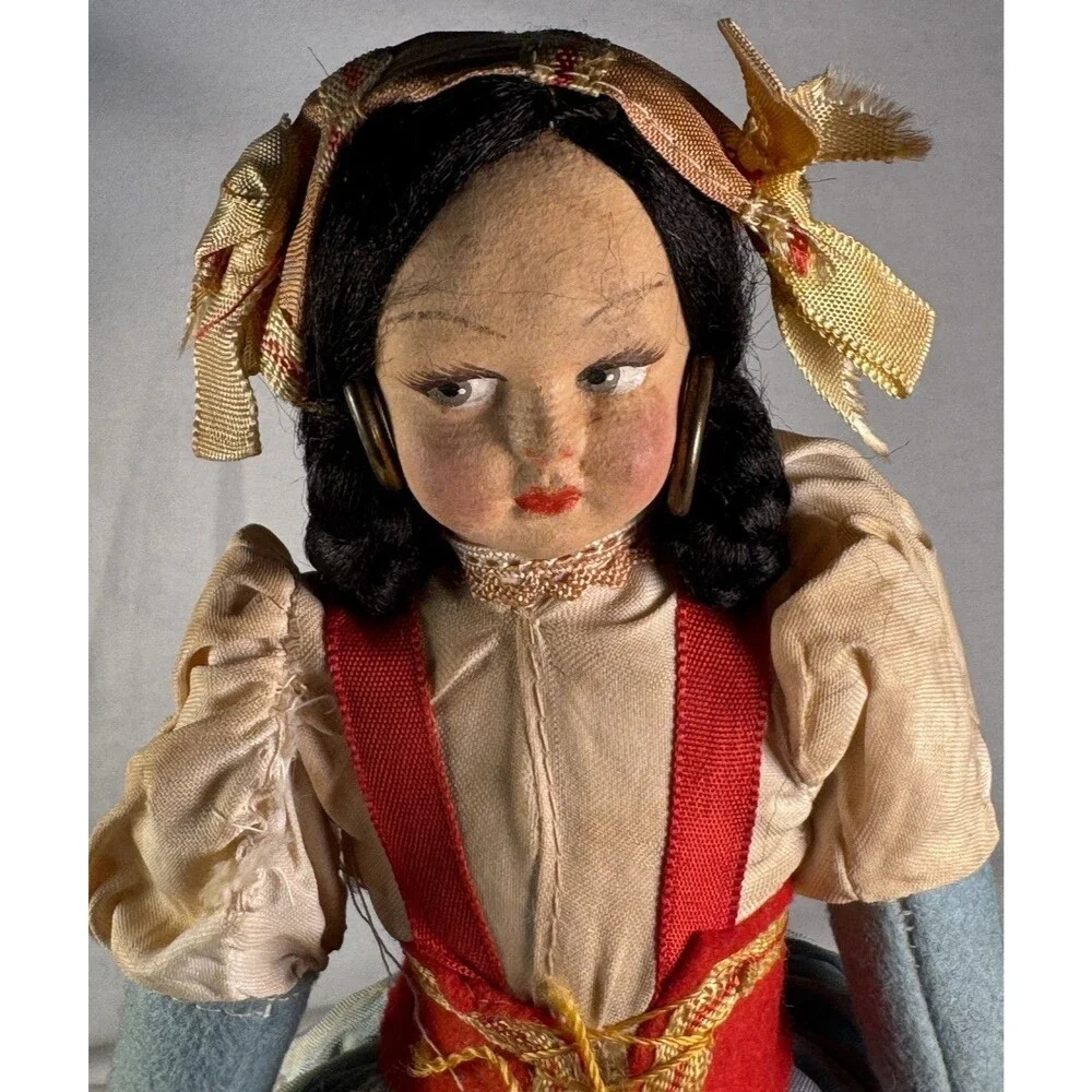 Vintage 1930s 1940s Italian Lenci Style Pressed Cloth Felt Costume Doll 10